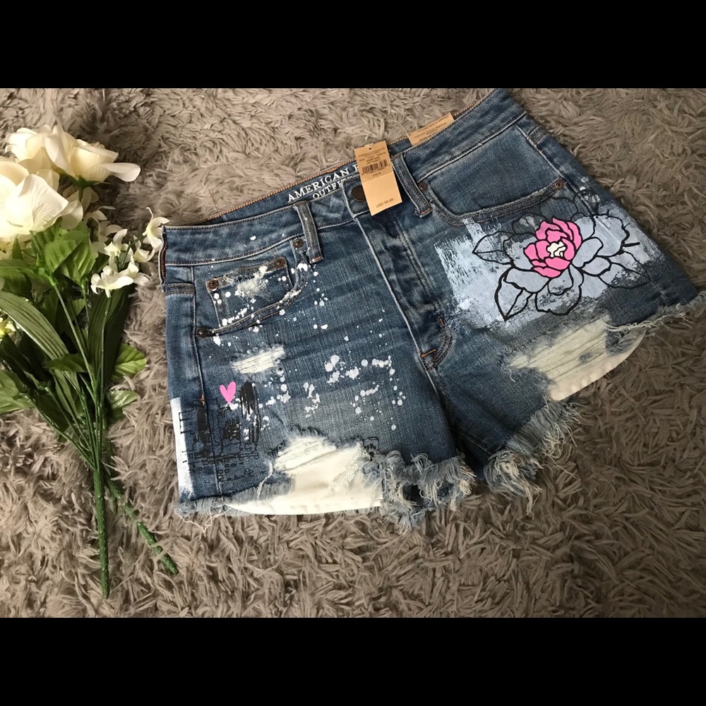 American Eagle denim graphic shorts🔵NWT
